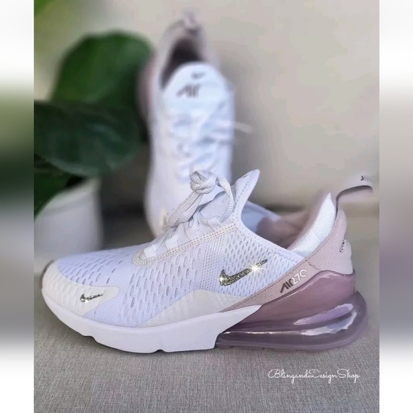 Women's Nike Air Max 270 White Violet Sneakers made with Swarovski Crystals - Picture 5 of 6